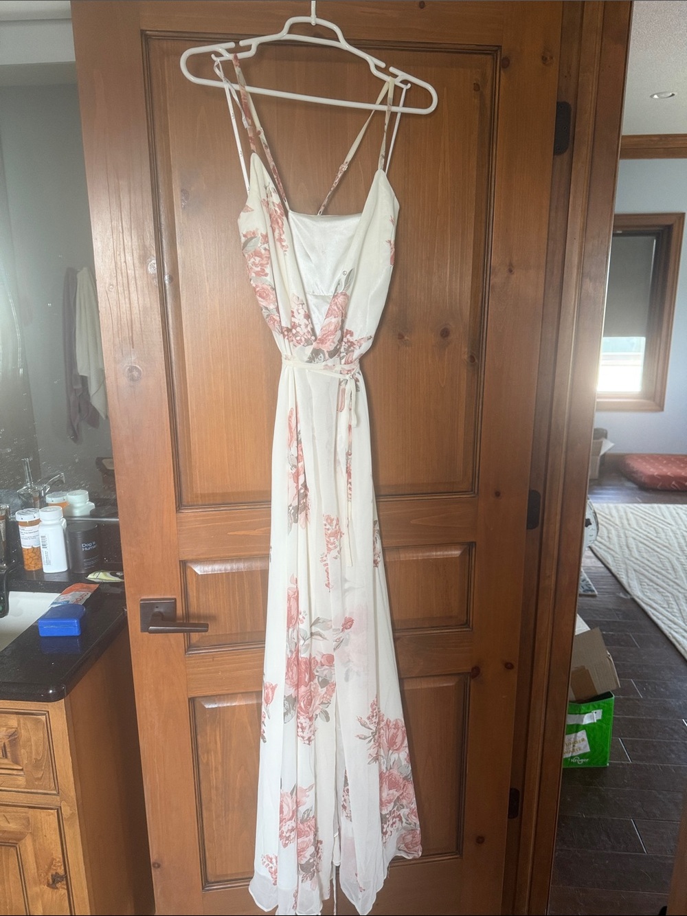 Lulus Elegantly Inclined Cream Floral Print Wrap Maxi Dress
